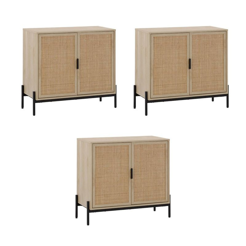 Nathan James Set of 3 Andrew Rattan Storage Cabinet Light Oak