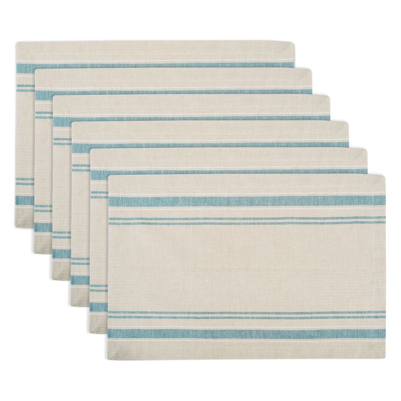DII French Stripe Placemat Set 6 Piece, Taupe/Teal, 13x19"