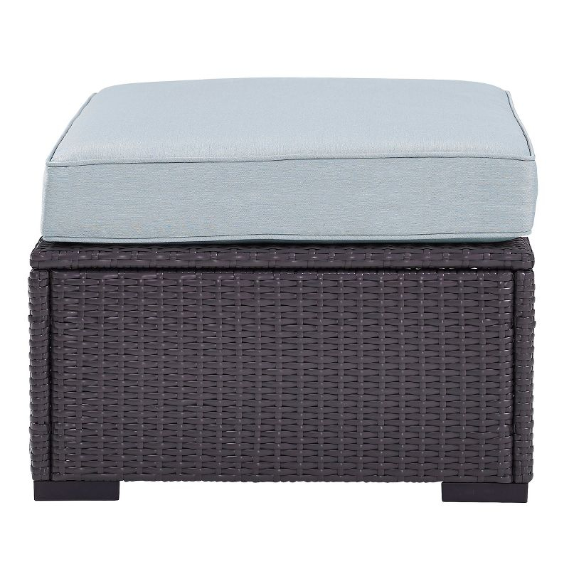 Biscayne Ottoman with Mist Cushions - Brown/Mist - Crosley: Wicker Patio Footrest, UV-Resistant, Polyurethane Foam Fill
