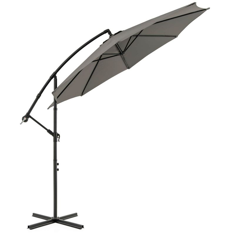Costway  10 FT Patio Offset Umbrella w/8 Ribs Cross Base Tilt Grey
