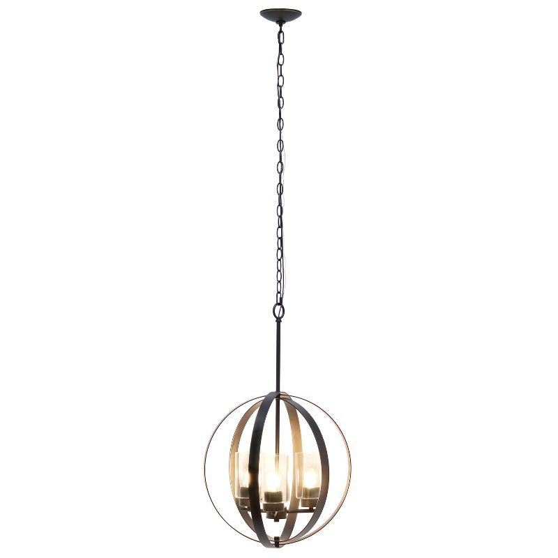 3-Light 18" Adjustable Industrial Globe Hanging Metal/Clear Glass Ceiling Pendant - Lalia Home