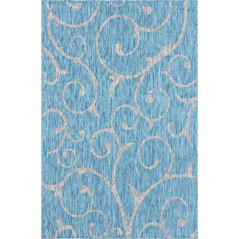 Unique Loom 6' 1 x 9' 0 Rectangle Indoor/Outdoor Botanical Light Aqua Area Rug