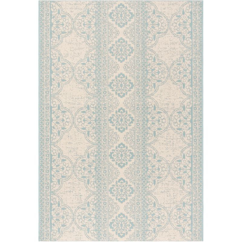 Beach House BHS174 POWER LOOMED Indoor/Outdoor Area Rug - Aqua/Cream - 6'7"x9'2" - Safavieh