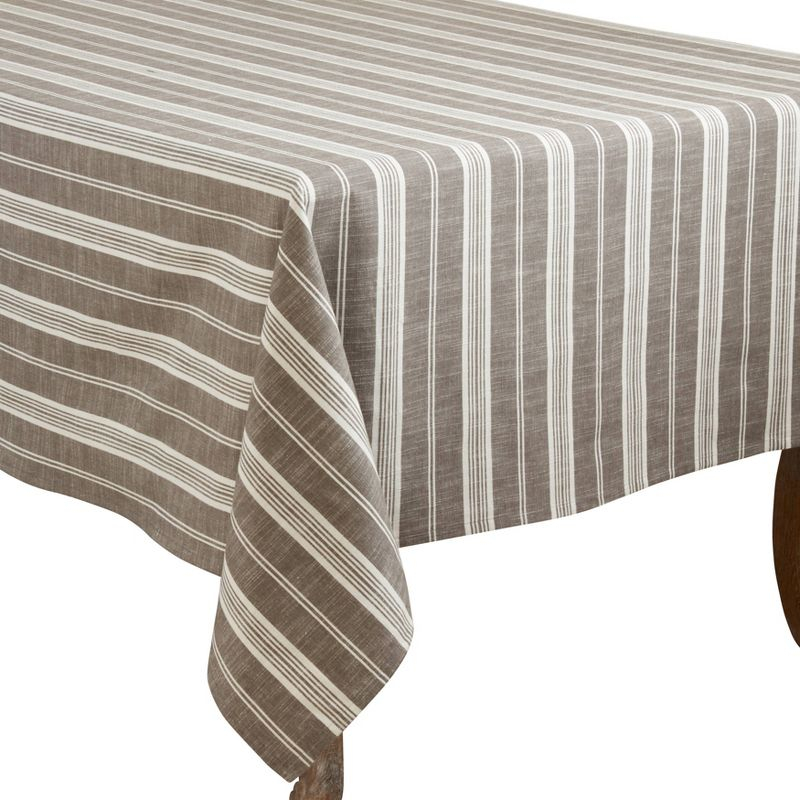 70" Cotton Striped Tablecloth Gray - Saro Lifestyle: Square, Machine Washable, Plain Weave, 100% Cotton