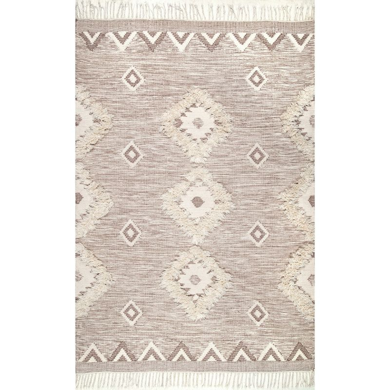 Nuloom Savannah Geometric 2x3 Wool Accent Indoor Area Rug for Living Room Bedroom Dining Room Entryway Kitchen, Beige/Ivory