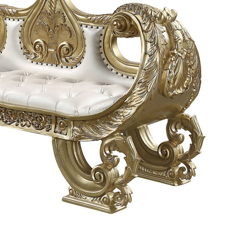 71" Bernadette Ottoman and Bench White Synthetic Leather Fabric and Gold Finish - Acme Furniture: Rectangle, No Assembly, Metal Legs