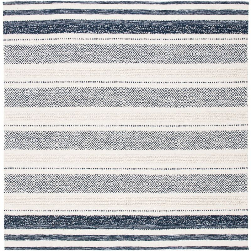 Striped Kilim STK502 Hand Woven Area Rug - Ivory/Navy - 7'x7' - Safavieh.