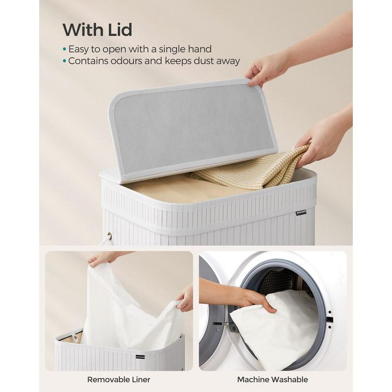 SONGMICS Laundry Hamper with Lid, Bamboo Laundry Basket, Removable Machine Washable Laundry Basket, with Handles, 19-Gallons, Cloud White