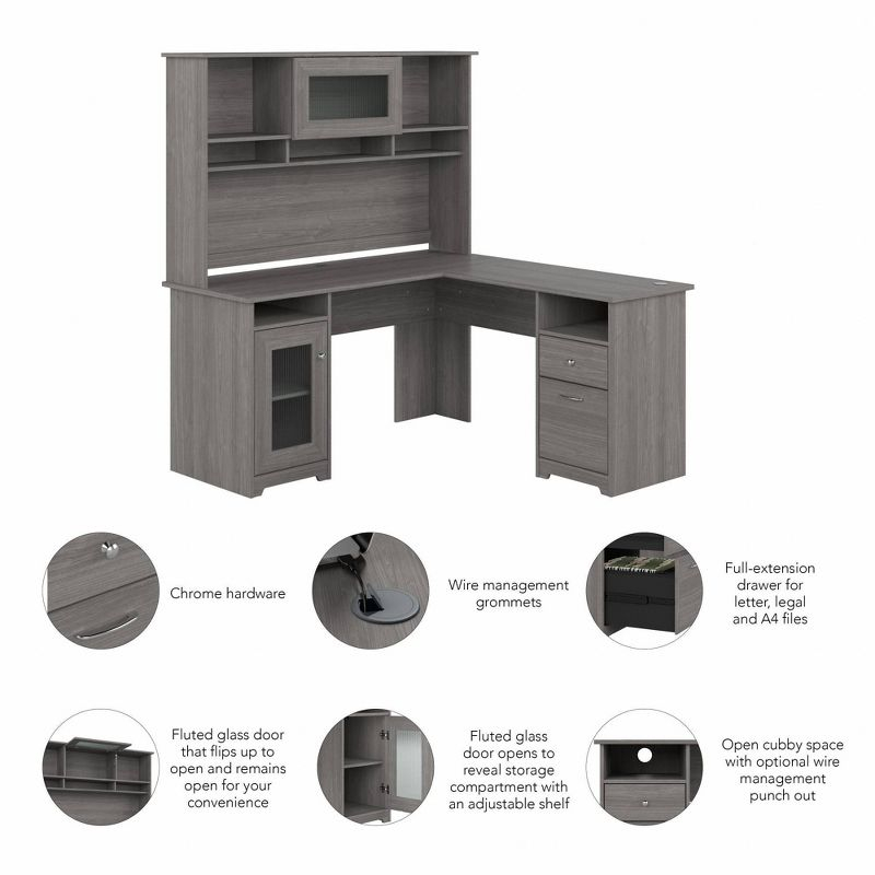 Cabot 60W L Shaped Computer Desk with Hutch Modern Gray - Bush Furniture