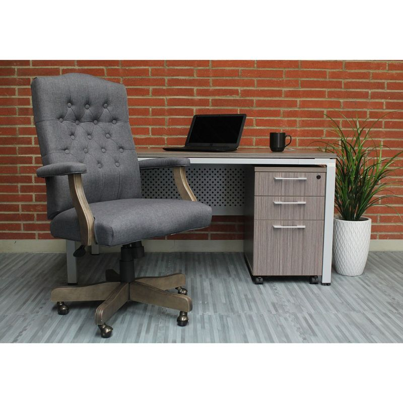 Traditional Executive Chair Slate Gray - Boss Office Products: Driftwood Base, Brass Castors, Pneumatic Lift