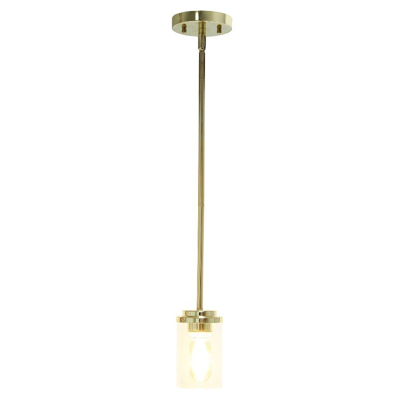 1-Light 5.75" Minimalist Industrial Farmhouse Adjustable Hanging Clear Cylinder Glass Pendant Gold - Lalia Home: UL Listed, Metal Body