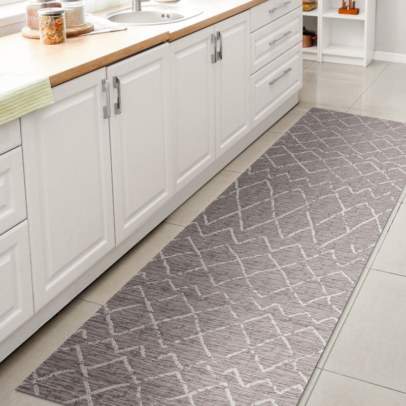 2' x 8' Madaba Moroccan Trellis Indoor/Outdoor Runner Rug, Gray/Cream - JONATHAN Y