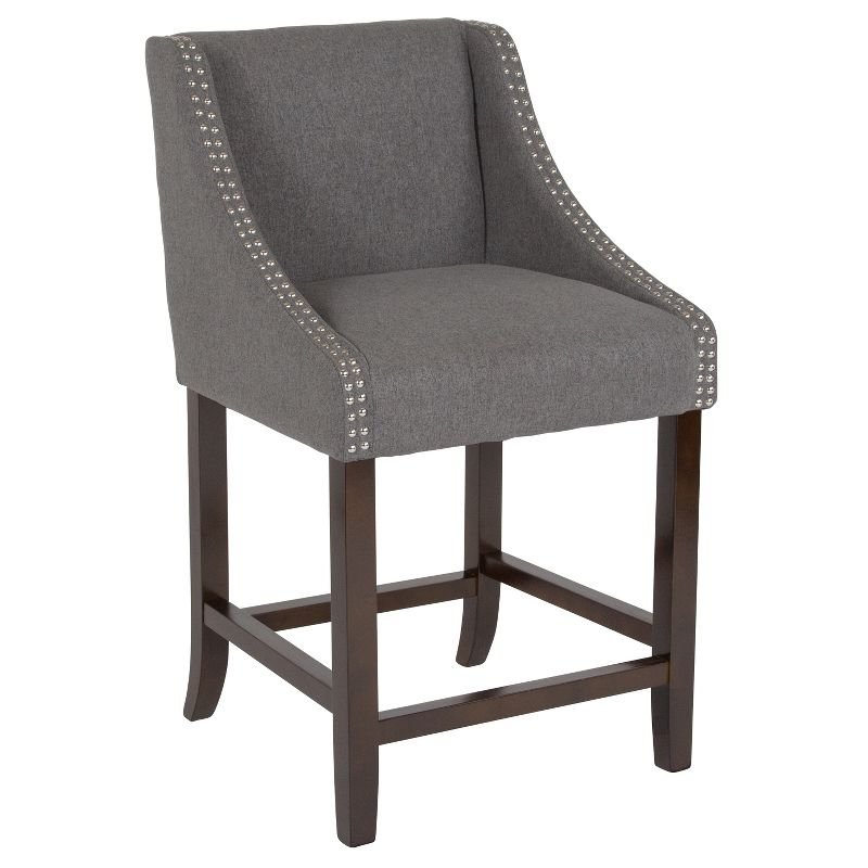 Merrick Lane Taylorsville 24 Inch Walnut Counter Height Stool with Nailhead Trim in Dark Gray Fabric