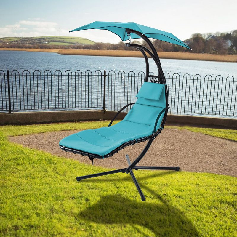 53.15"Hanging Chaise Lounger with Removable Canopy Hammock Chair with Stand,Blue