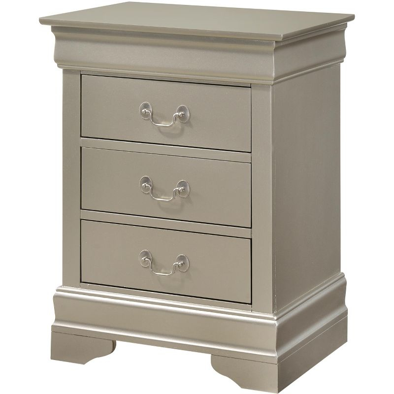 Passion Furniture Louis Philippe 3-Drawer Silver Champagne Nightstand (29 in. H x 21 in. W x 16 in. D)