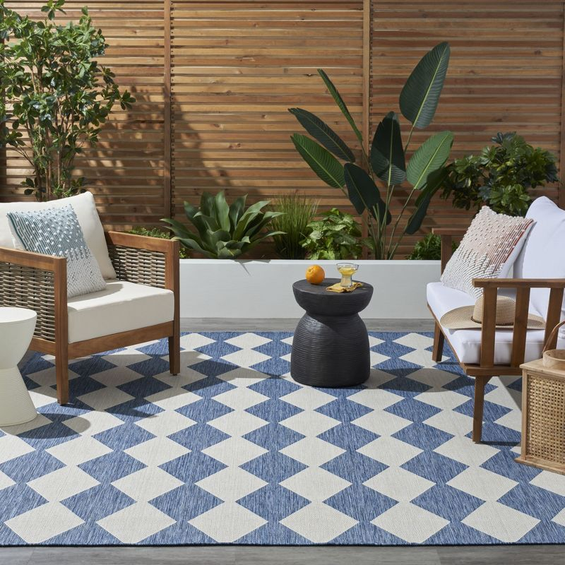 Nourison Positano Retro Diamond Flatweave Indoor Outdoor Low Pile Area Rug Navy Blue 6' x 9'