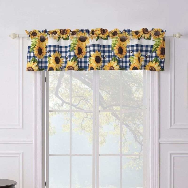Barefoot Bungalow Sunflower Blue Checker Tailored 84" Window Valance