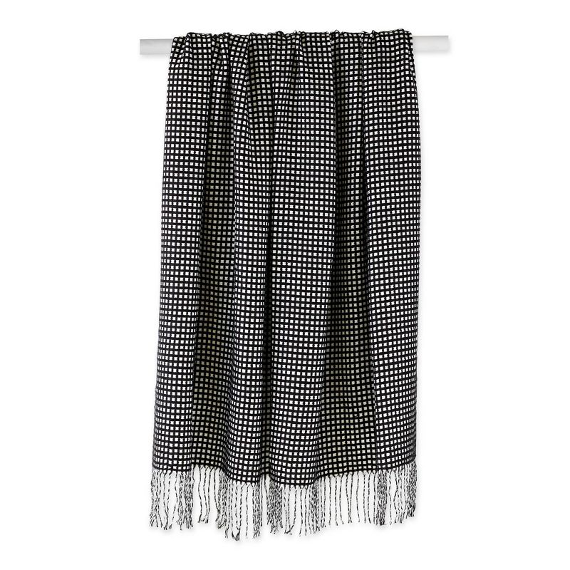 50"x60" Waffle Knit Throw Blanket Black/White - Design Imports: Midweight, Hypoallergenic, Machine Washable