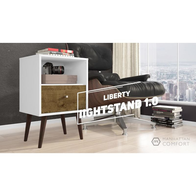 Liberty 1.0 Mid Century Modern Nightstand White - Manhattan Comfort: Bedside Table with Storage & Shelving