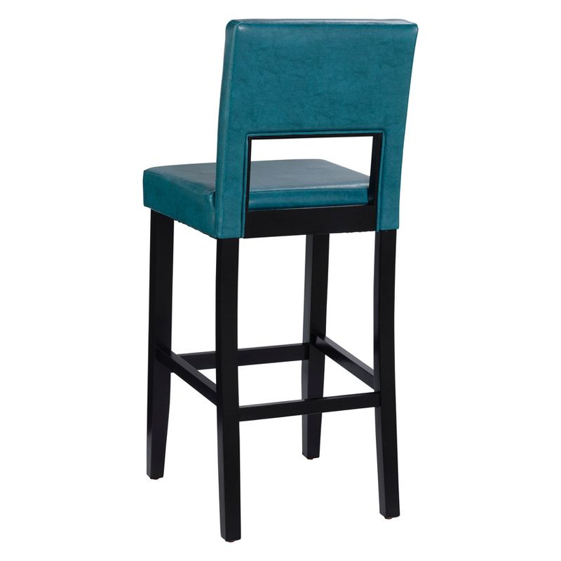 30" Vega Padded Back and Seat Faux Leather Barstool Blue - Linon: Upholstered, Rubberwood Legs, Fixed Height