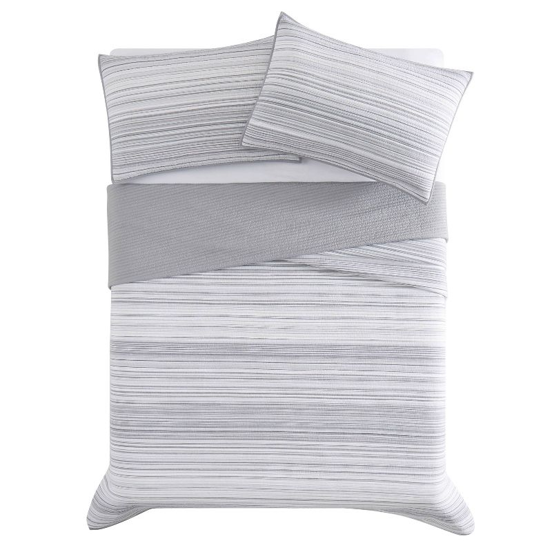 Brooklyn Loom 3pc Full/Queen Noah Stripe Yarn Dye Quilt Set Gray: Cotton Microfiber, Woven Texture, Machine Washable