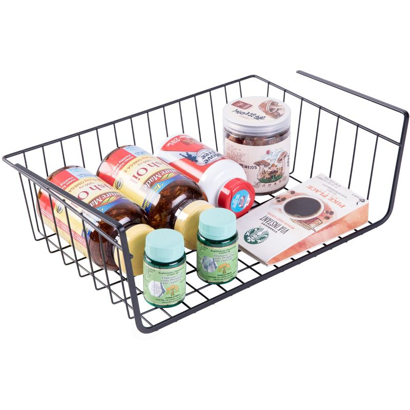 Basicwise Hanging Under Shelf Metal Storage Basket, Set of 2
