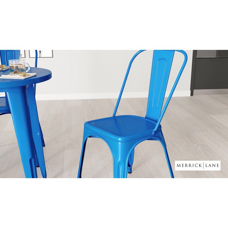 Merrick Lane Black Metal Dining Chair With Curved Vertical Slatted Back And Square Seat