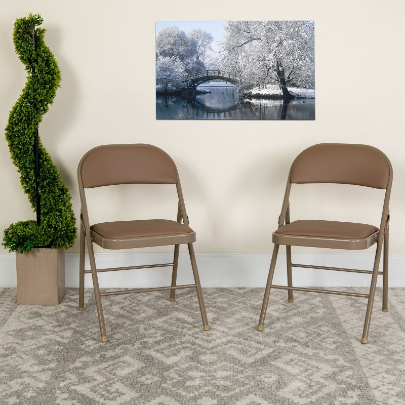 Flash Furniture 2 Pack HERCULES Series Double Braced Beige Vinyl Folding Chair