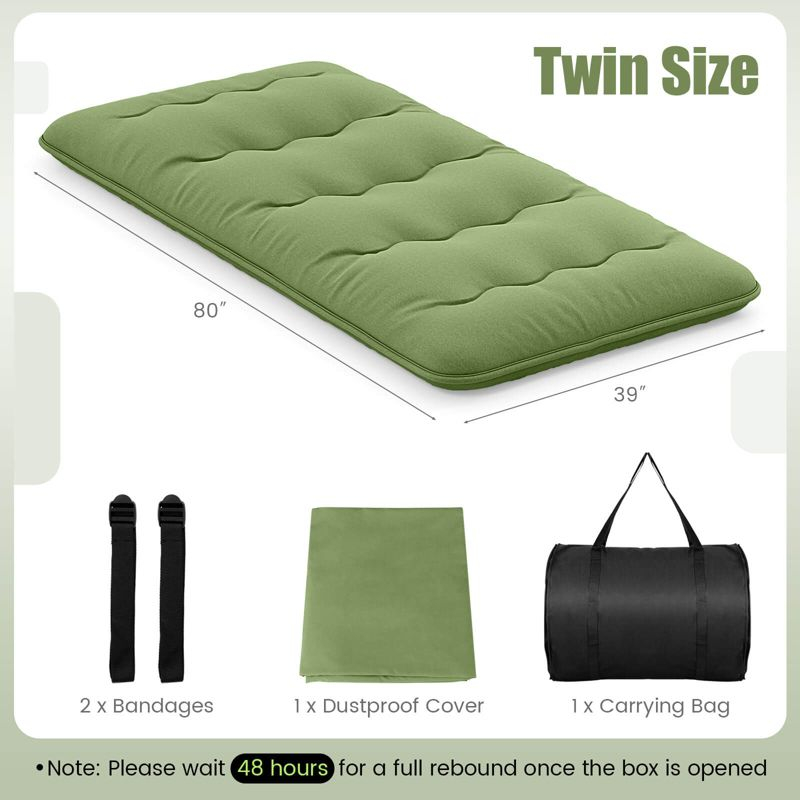 Costway Twin Futon Mattress Japanese Floor Sleeping Pad Washable Cover Carry Bag Green