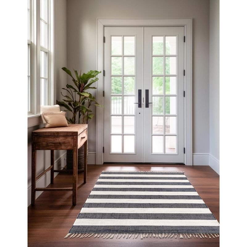 Unique Loom Chindi Rag Collection Area Rug - Striped (8'  x 10' Rectangle Navy Blue/Ivory)