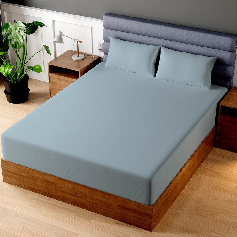 Superity Linen Queen Fitted Sheet - 100% Premium Cotton - 200 Thread Count - Blue