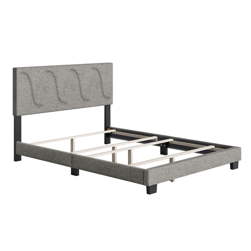 Boyd Sleep VMI0405GYQN Aberdeen Linen Upholstered Queen Size Platform Bed Frame with Decorative Design Headboard and Wood Slat Supports, Grey