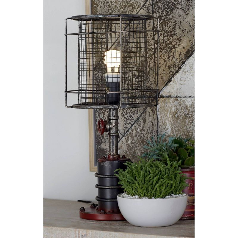 10" x 21" Industrial Accent Lamp with Iron Wire Cage Shade Red/Black - Olivia & May: Edison Bulb, No Assembly Required