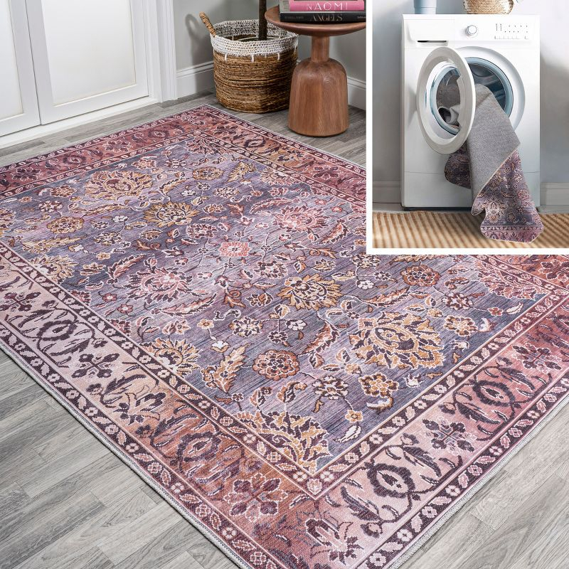 5' x 8' Victoria Ornate Persian All-Over Washable Area Rug, Brown/Gray - JONATHAN Y