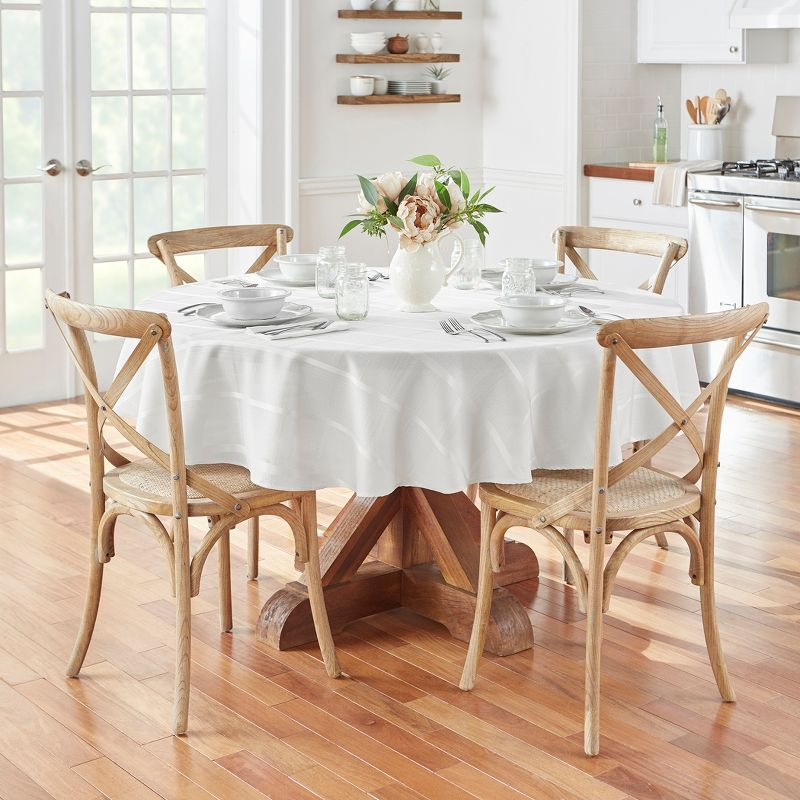 Elegance Plaid Stain & Water Resistant Tablecloth - 60" x 84" Oval - White - Elrene Home Fashions