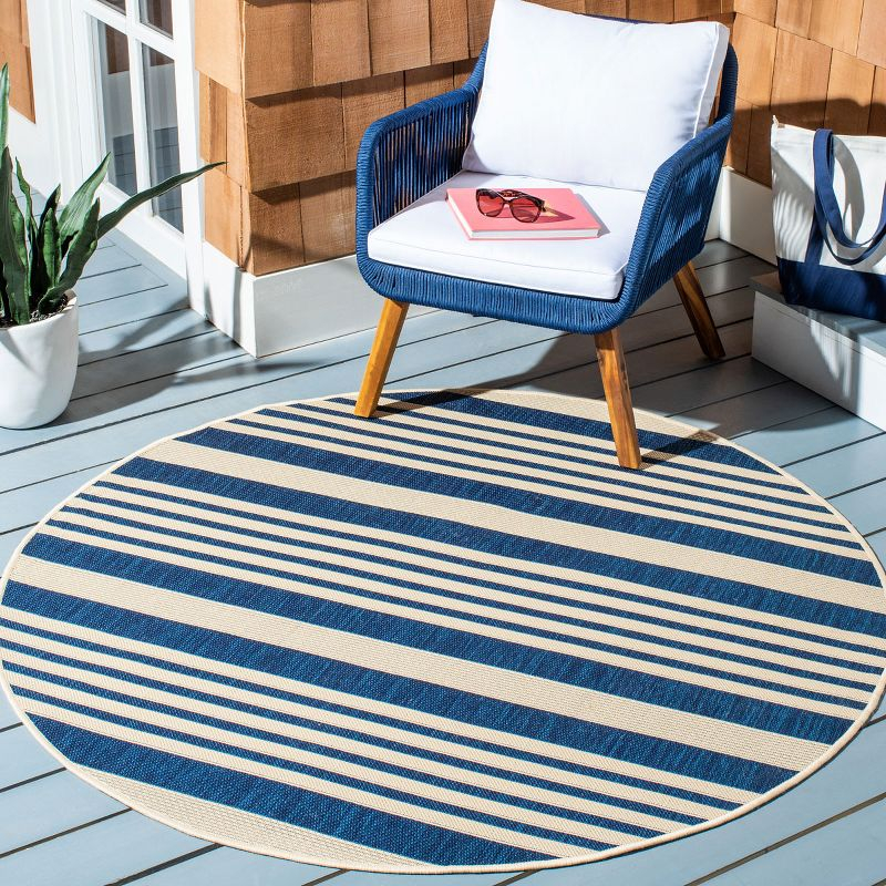 Courtyard CY6062 Power Loomed Indoor/Outdoor Area Rug - Navy/Beige - 7'10" Round - Safavieh.