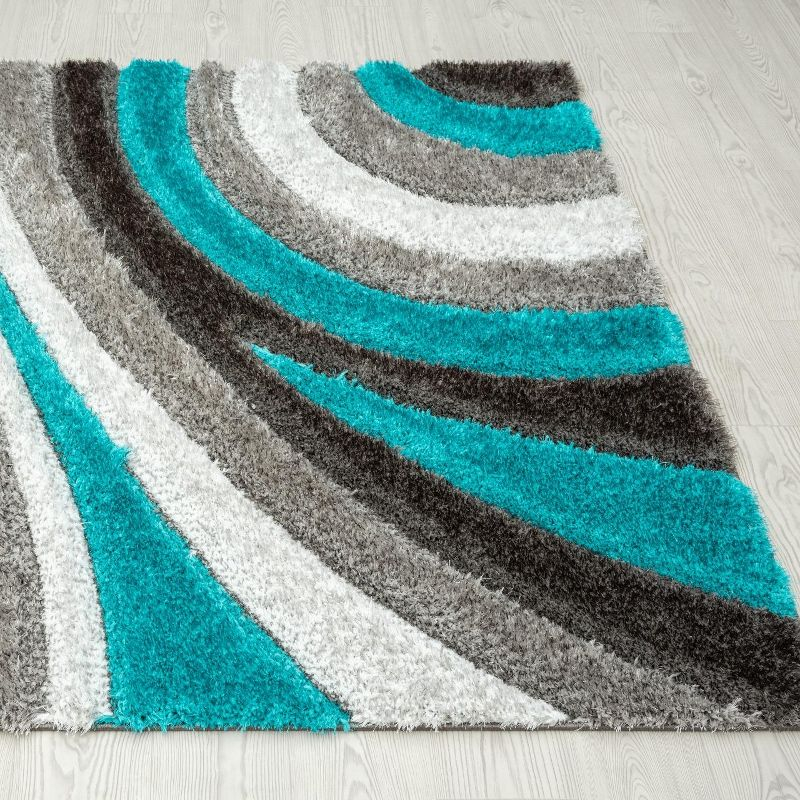 Luxe Weavers Modern Shag Geometric Area Rug, Turquoise 5x7