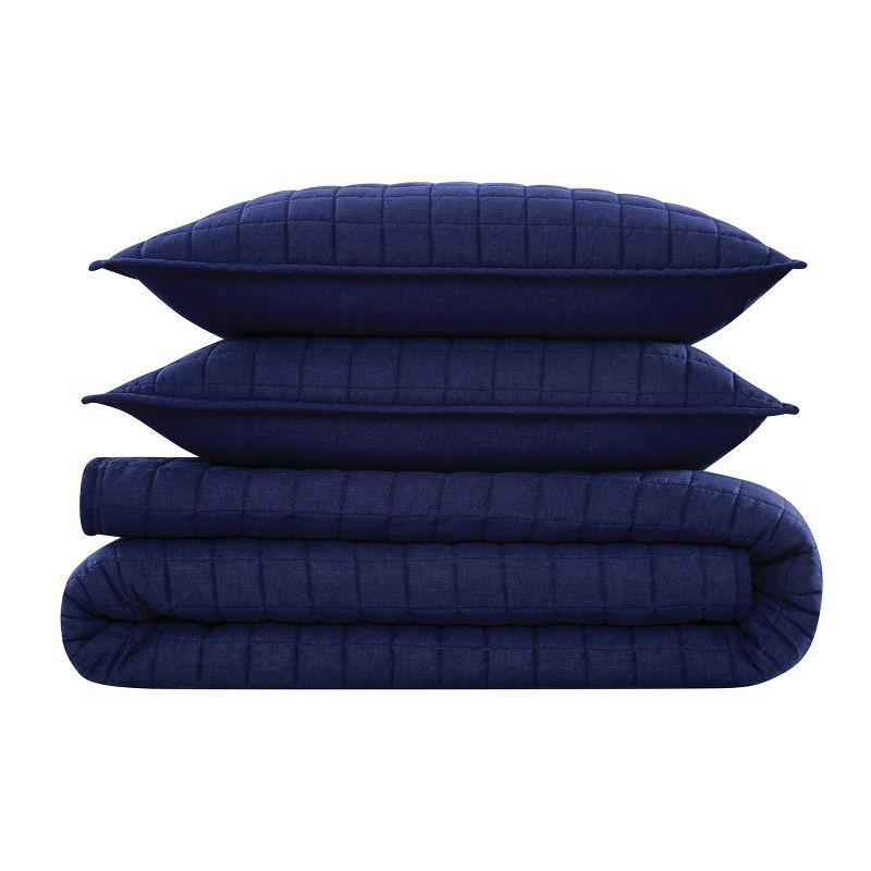 Brooklyn Loom 3pc Full/Queen Flax Linen Quilt Set Navy Blue