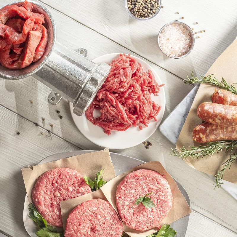 Cast Iron Table Mount Meat Grinder - Manual Mincer w Two 3/4" Cutting Disks & Sausage Stuffer Funnel - Make Homemade Burgers, Cooking Tool Must Have