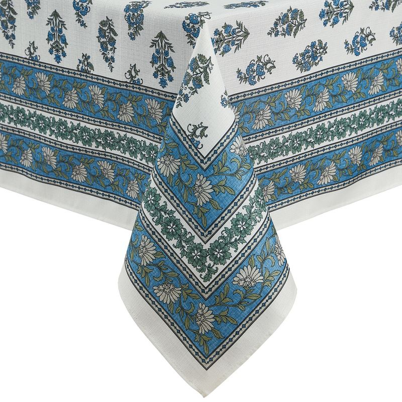 Tropez Block Print Stain & Water Resistant Indoor/Outdoor Tablecloth - Multicolor - 60x84 - Elrene Home Fashions