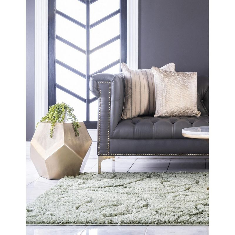 Unique Loom Floral Shag Collection Area Rug - Carved (5' 1" x 8' Rectangle Green)