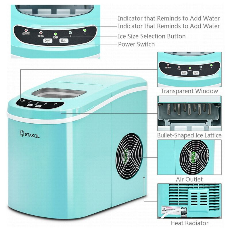 Stakol Portable Compact Electric Ice Maker Machine Mini Cube 26lb/Day Mint Green