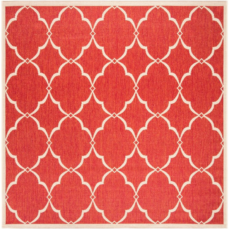 Beach House BHS125 POWER LOOMED Indoor/Outdoor Area Rug - Red/Creme - 4'x4' - Safavieh