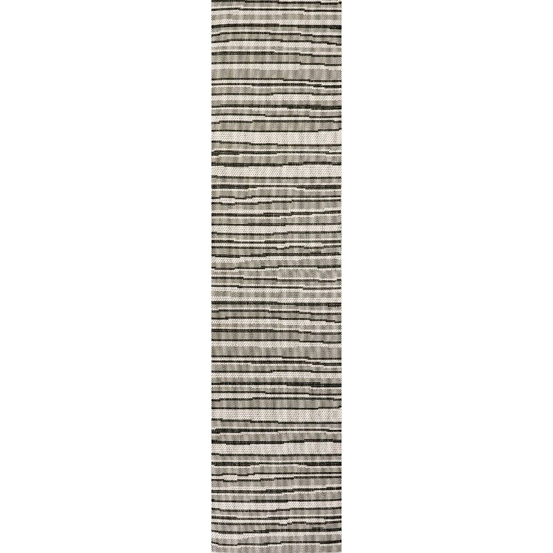 2' x 8' Castara Wavy Stripe Modern Indoor/Outdoor Runner Rug, Cream/Dark Gray - JONATHAN Y