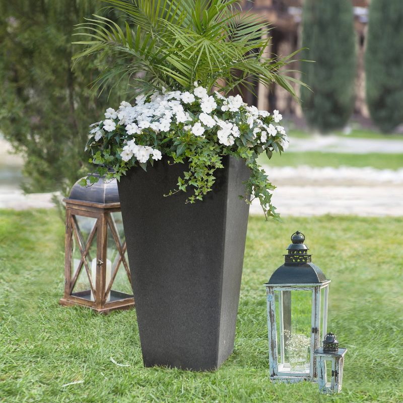 Tierra Verde 2pc Sonata Tall Square Indoor Outdoor Self-Watering Planter Pots Black 15"x28"