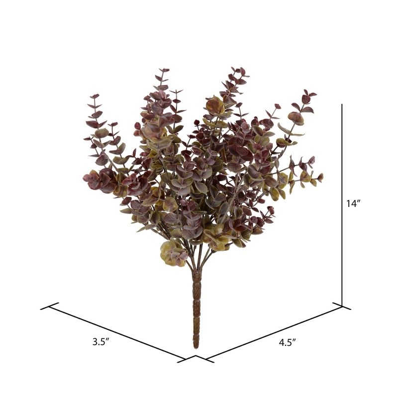 Vickerman 14" Artificial Green and Red Mini Jade Leaf Bush Pick. UV Coated, Set of 3