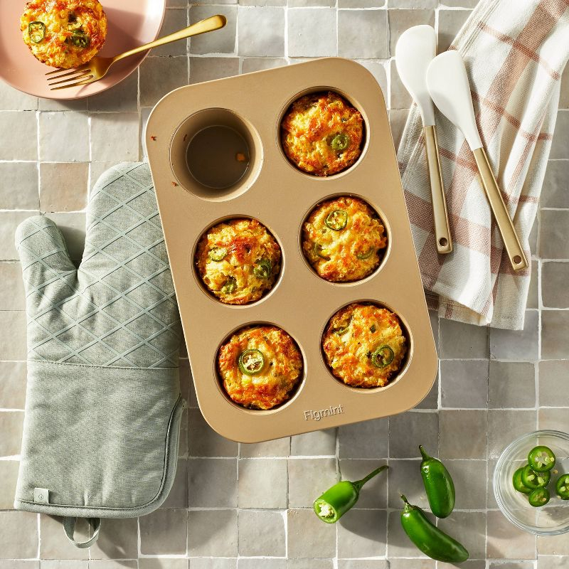 6ct Nonstick Aluminized Steel Jumbo Muffin Pan Gold - Figmint™