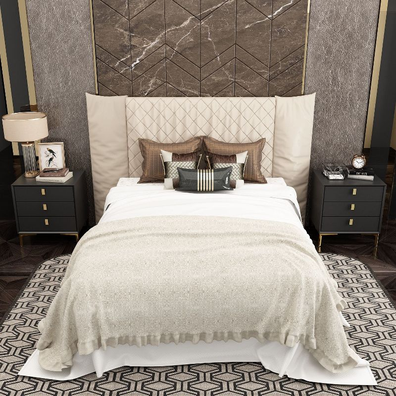 FUFU&GAGA Black Nightstand Sideboard Table 3-drawer