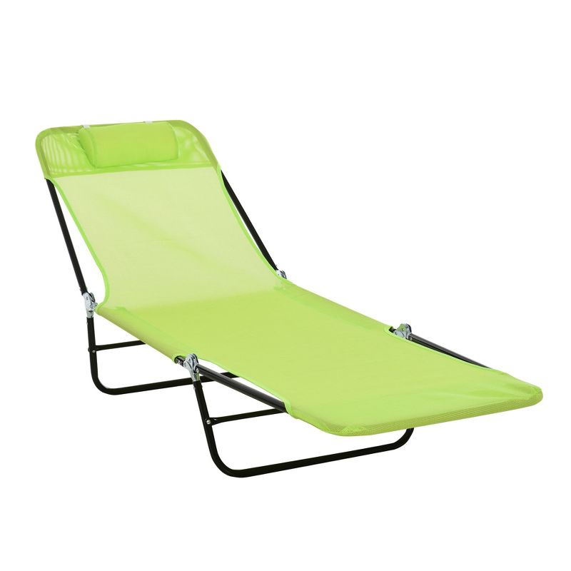 Outsunny Foldable Outdoor Chaise Lounge Chair, 5-Level Reclining Camping Tanning Chair with Breathable Mesh Fabric and Headrest, Green