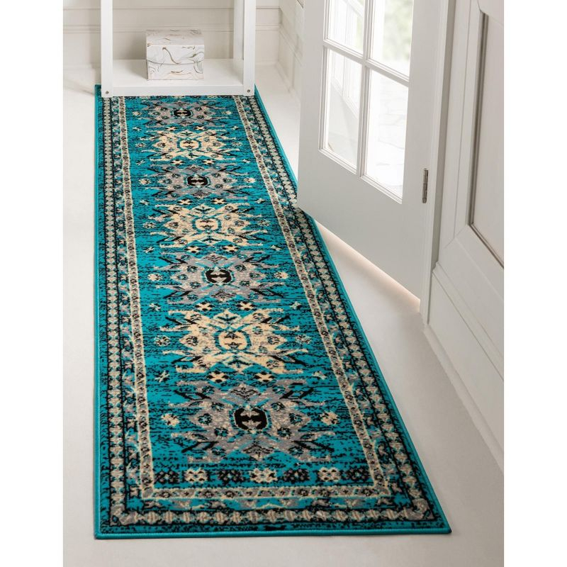 Unique Loom 2' 7 x 10' 0 Runner Turquoise Taftan Oasis Area Rug